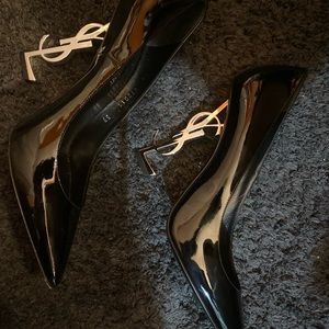 Ysl Opyum Black Patent Leather with Chrome Heel